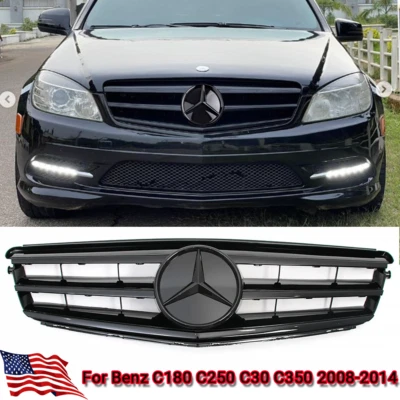 Sports Front Grille w/Star For Mercedes Benz W204 C180 C250 C300 C350 2008-2014 - Image 1 of 4