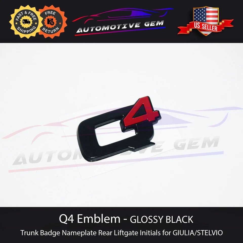 Q4 Emblem GLOSS BLACK Logo Rear Trunk Lid Letter Badge Sticker for Alfa Romeo - Image 1 of 1