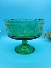 Vintage E.O. Brody Co. Green Pressed Glass Scalloped Edge Pedestal Compote Bowl