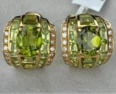 3 Ct Oval Lab Created Peridot Huggee Hoop Earrings 14k Yellow Gold Plated Silver - Image 1 of 4