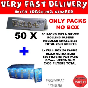 Rizla Silber Rollpapiere klein 50er Packungen + Rizla ultraslim 5,7 mm Filter 1x Box - Bild 1 von 3