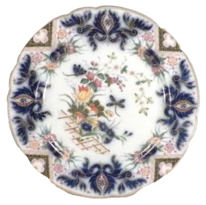 Flow Blue Luncheon Plate Porcelain Flowers Dragonfly B&M's Imari Style Antique - Picture 1 of 5