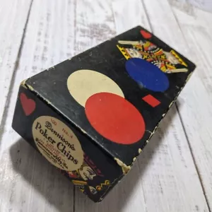 1930er Dennison’s Papier/Karton Pokerchips 99 insgesamt mit Box Vintage - Bild 1 von 10