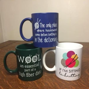 Lote de 3 tazas de café temáticas para tejer SI ESTOY SENTADO ESTOY TEJIENDO dieta de lana - Imagen 1 de 4