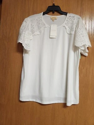Bright White Crochet Accent Short Sleeve Top. 2X. NWT. London Rose. - Image 1 of 4