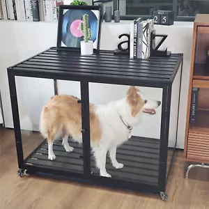 Rolling Heavy Glass Pet Dog Kennel Cage Separation Anxiety Reduce Dual-open Door - Picture 1 of 63
