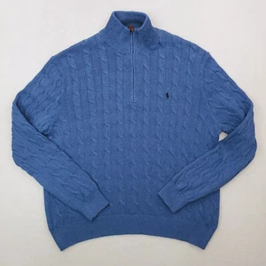 Polo Ralph Lauren Sweater Mens XXL Blue Cable Knit Quarter Zip Pullover Heavy - Picture 1 of 13