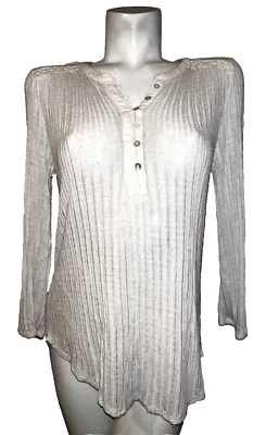 LUCKY BRAND Top Women's Size M Cream Viscose Linen V-neck LS Pullover Shirt - Image 1 of 4