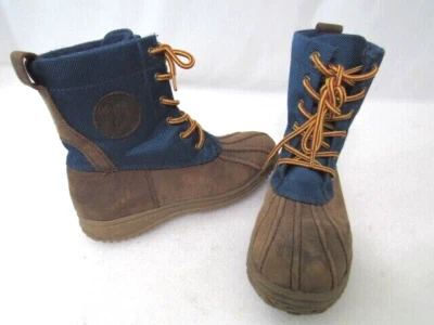 Ralph Lauren Polo Juvenil Talla 4 Botas Cuero Sintético Azul/Marrón Encaje Logo Foto 1 de 4
