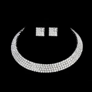 Conjunto de collar y pendientes de plata con cuello de diamante de cristal bisutería - Imagen 1 de 6