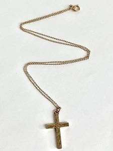 14K Gold Filled Chain Necklace 15” with 12K GF on Silver Cross Pendant 1”  2.14g - Picture 1 of 12