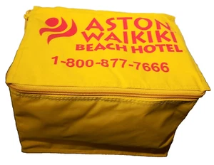 Tikis Grill & Bar Aston Waikiki Beach Hotel Lunch Bag Yellow With Red Print - Picture 1 of 14