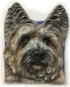 Cairn Terrier Dog Tile Bas-Relief Ceramic IN STOCK sculpture Alexander Art - Picture 1 of 5