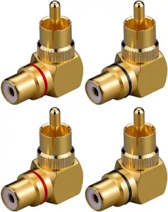 Confezione da 4 adattatore connettore RCA angolo retto 90 gradi RCA maschio a femmina placcato oro - Foto 1 di 9