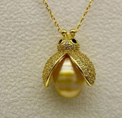 classic Exotic 9-12mm south sea gold pearl Owl pendant 18inch S925 - Image 1 of 4