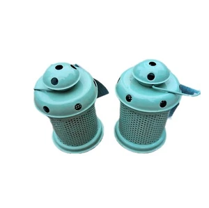 Hanging Metal Lantern Candle Tealight Holder Light Blue Balcony Decor Set of 2 - Picture 1 of 12