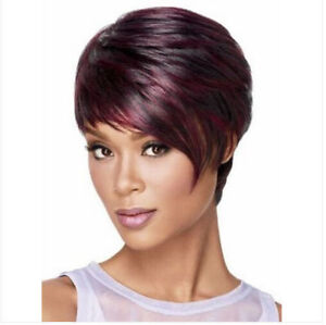 Fashion Short Straight Wine Red Women Lady Cosplay Hair Wig Full Wigs + Wig Cap