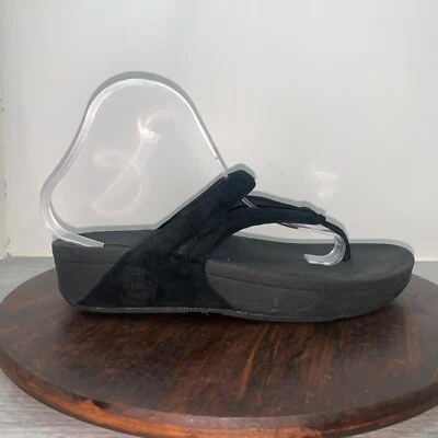 Fitflop Sandals Womens 9 Flip Flop Thong Black Toe-Post Wedge Slip Comfort 188 - Image 1 of 4