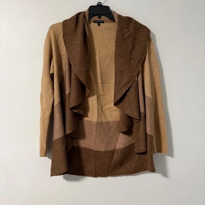 Cárdigan suéter cascada a rayas talla L de lana marrón tostado EILEEN FISHER para mujer Foto 1 de 4