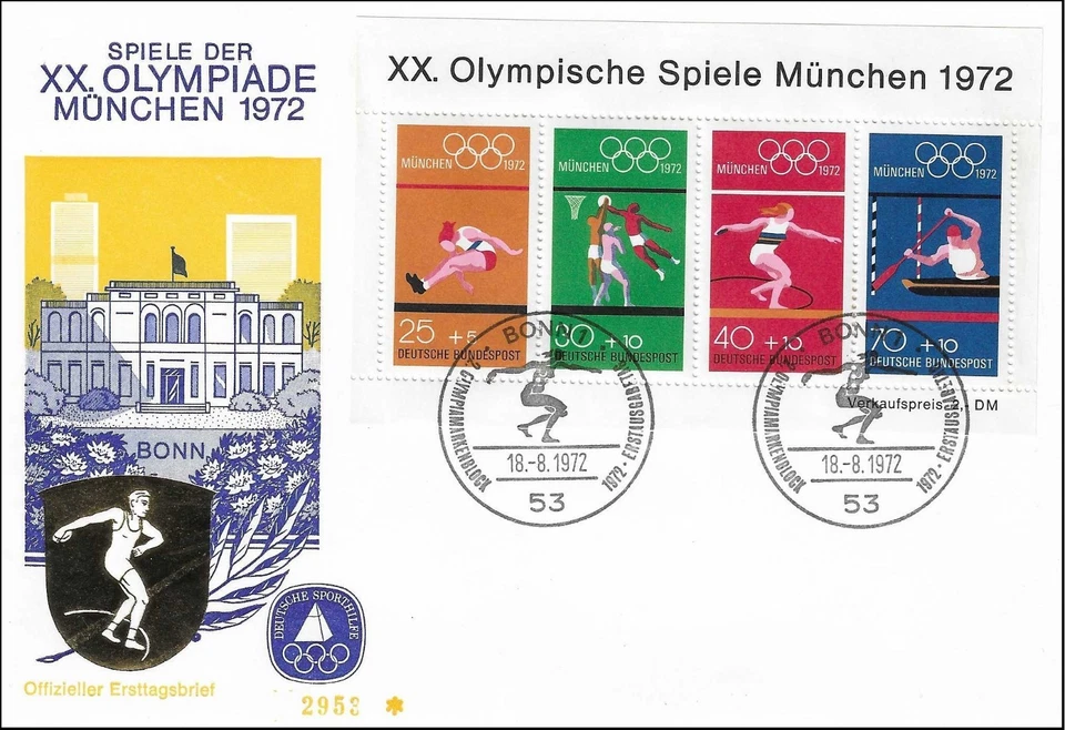 Summer Olympics Games XX München Germany Gold Foil Bonn FDC Sheet 1972 - Image 1 of 1