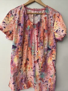 Women's Floral Koi Scrub Top in Size Xl Butterflies Embroidered Flowers - Picture 1 of 6