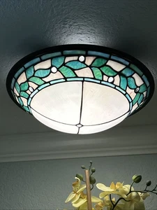 Dale Tiffany LED Semi Flush Mount Ceiling Light White Teal Lavender 13.5" XLNT - Picture 1 of 13