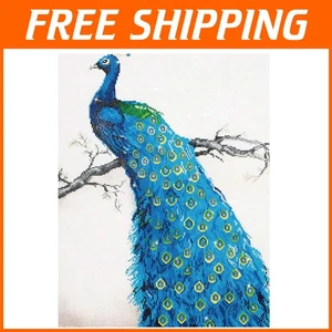 Sparkling Blue Peacock Diamond Painting for Adults - Complete Craft Kit 26x5x3 - Picture 1 of 9