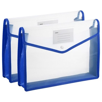 2 Pack A4 Plastic File Folders with Snap Closure, Blue, Horizontal - Image 1 of 4
