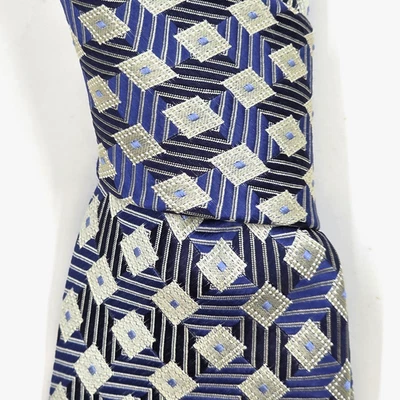 Corbata geométrica para hombre Bruno Piattelli diamantes azules y dorados 59"x3,5" Foto 1 de 4