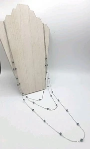 Collana Touchstone Blu Navy Cristallo Perline Tono Argento Multifilo Lunga 48" - Foto 1 di 5