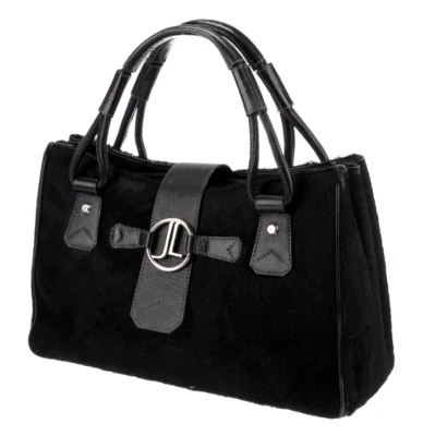 INCREDIBLE JUDITH LEIBER CALFHAIR LEATHER TOTE LARGE SATCHEL BLACK Handbag BAG - Image 1 of 4