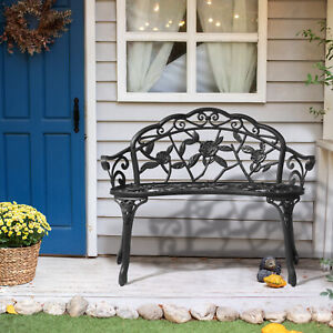 Patio Garden Bench Park Yard Outdoor Furniture Cast Aluminum Porch Chair 2 Color