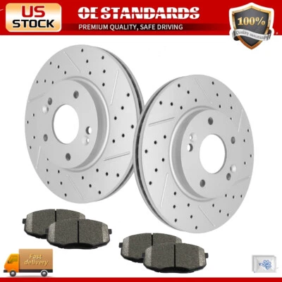 Front Drilled Rotors Ceramic Brake Pads for Hyundai Elantra GT Kia Forte Soul - Image 1 of 4