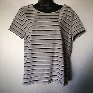 H&M Divided T-Shirt Women's Size XL Short Sleeve Gray with Black/White Stripes - Picture 1 of 5