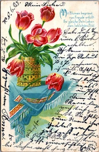 Postal vintage arte flores rosas B233 - Imagen 1 de 2