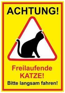 Vorsicht Katzen Bitte langsam fahren Aufkleber 23x16 cm Hinweiszeichen T-084 - Bild 1 von 4