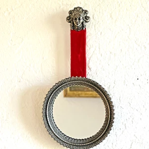 Antiker französischer Jugendstil Wandspiegel mit Zinngesicht, Samtband, 1910er - Bild 1 von 11