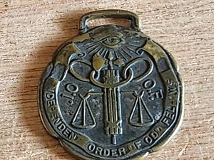 Odd Fellows Watch FOB 1891 IOOF All Seeing Eye Battle Axe Scales Signed Vtg - Picture 1 of 24