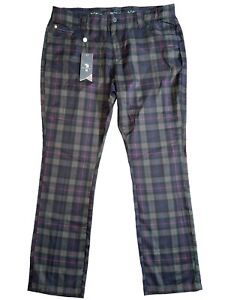 WILLIAM MURRAY Klasyczne spodnie golfowe męskie rozmiar 36x32 tartan krata prosty krój