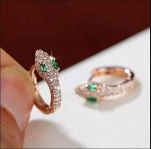 2Ct Marquise Lab-Created Green Emerald Snake Hoop Earring 14K Rose Gold Plated - Picture 1 of 2