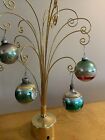 4 VTG  Shiny Bright  & Others Indent Christmas Ornament  Green  Stripes M6