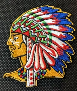 Warrior with Chief Headdress Left Facing Embroidered Patch - Picture 1 of 1