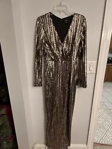 NWT Lulus Love Lasts Forever Gold Sequin Maxi Dress Down Long Sleeve Size Large - Picture 1 of 15