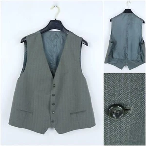 Mens Waistcoat XL Size US 48 Green Herringbone Formal Dress Vest - Picture 1 of 8
