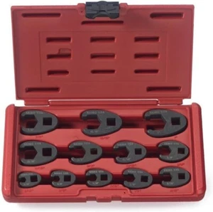 Crowfoot Wrench Set 1/2" 3/8” Drive 12 Piece SAE Crows Foot Chrome-Moly Flare - Picture 1 of 6
