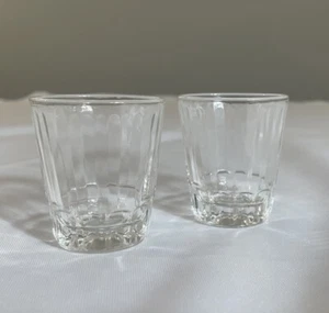 Vintage Federal Glass Shot Glasses Clear Ribbed Set of 2 MCM Midcentury Barware - Picture 1 of 5