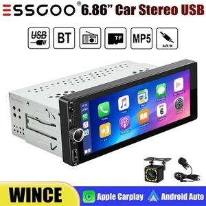 6.8" Single 1 Din Car Stereo Touch Screen Apple CarPlay USB BT FM Radio+MIC&CAM - Picture 1 of 14