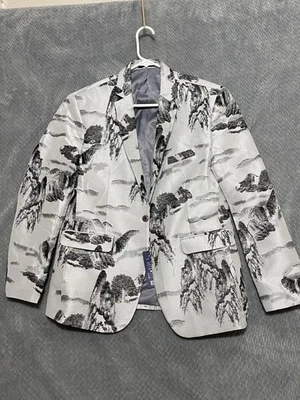 Blazer Fandihua Para Hombres Plateado Negro Jacquard Estampado Deporte Abrigo Chaqueta Formal Foto 1 de 4