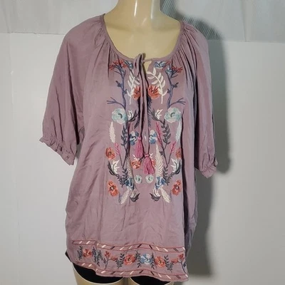 Blusa túnica floral con corbata boho bordada malva Jodifl para mujer talla L Foto 1 de 4