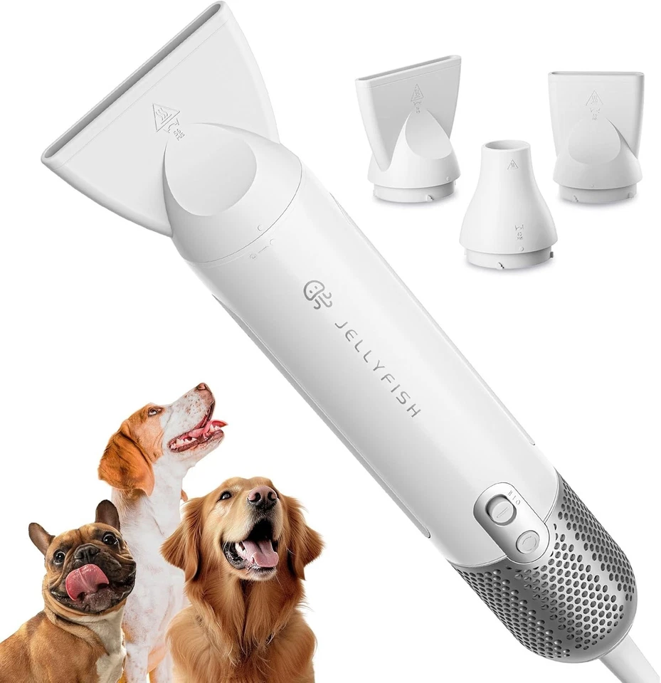 Jellyfish PD-100 Dog Hair Dryer - 2 Speed 4 Temp Handheld Pet Groomer - White